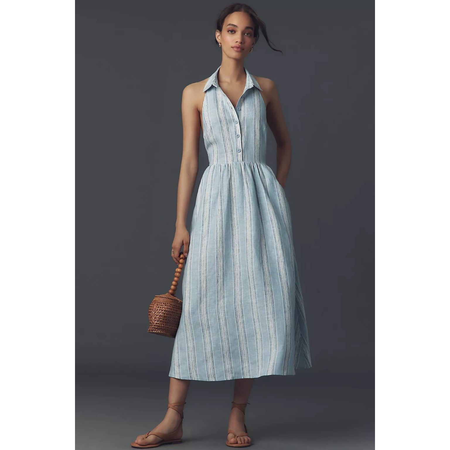 New Anthropologie Reformation Tace Linen Midi Shirt Dress Size 12